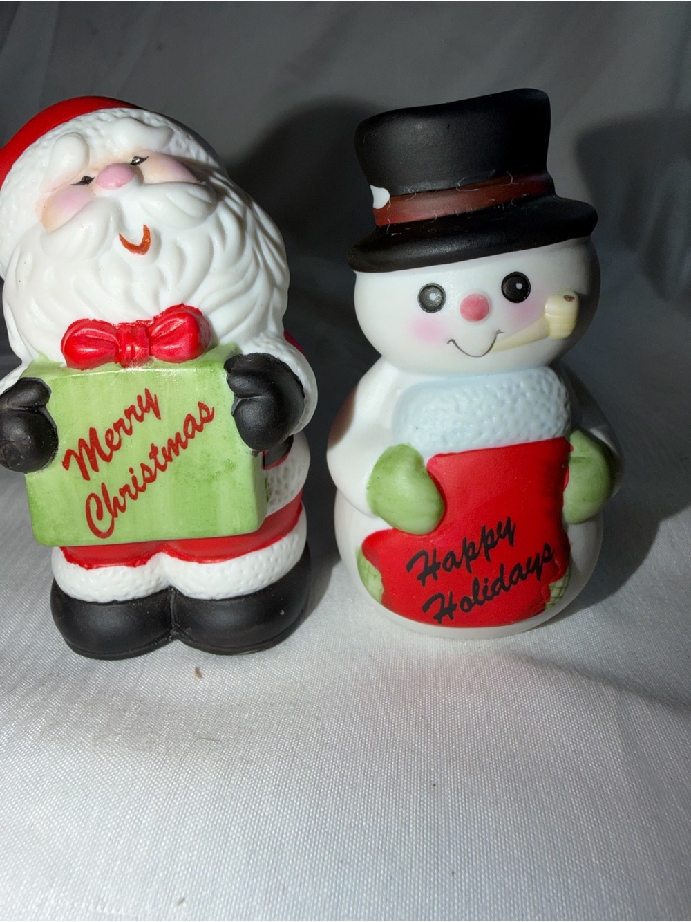 Vintage 1985 Enesco Christmas Santa & Snowman Salt & Pepper Shakers Set - Picture 7 of 8